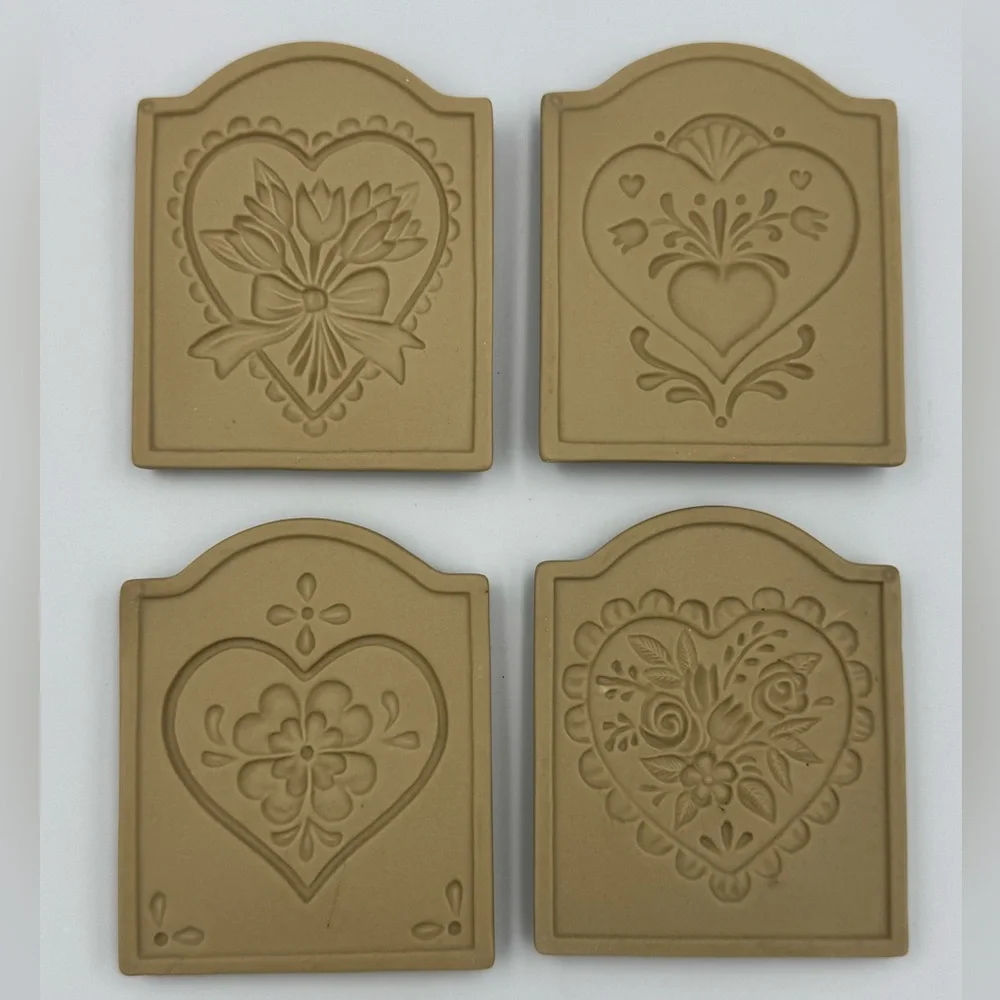 Vintage‎ Brown Bag Hearts & Flowers Cookie Tiles Complete Set w Caddy 1999